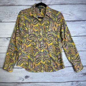 Lauren Ralph Lauren Women’s Size S Yellow Paisley Shirt Roll Tab Sleeve Vintage